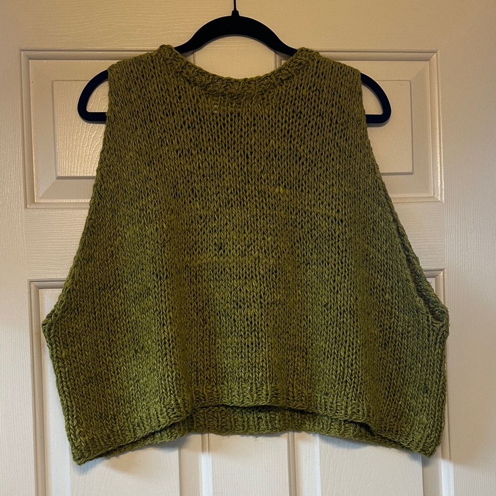 Handknit by me! Oversized crop vest in silk blend noro yarn.